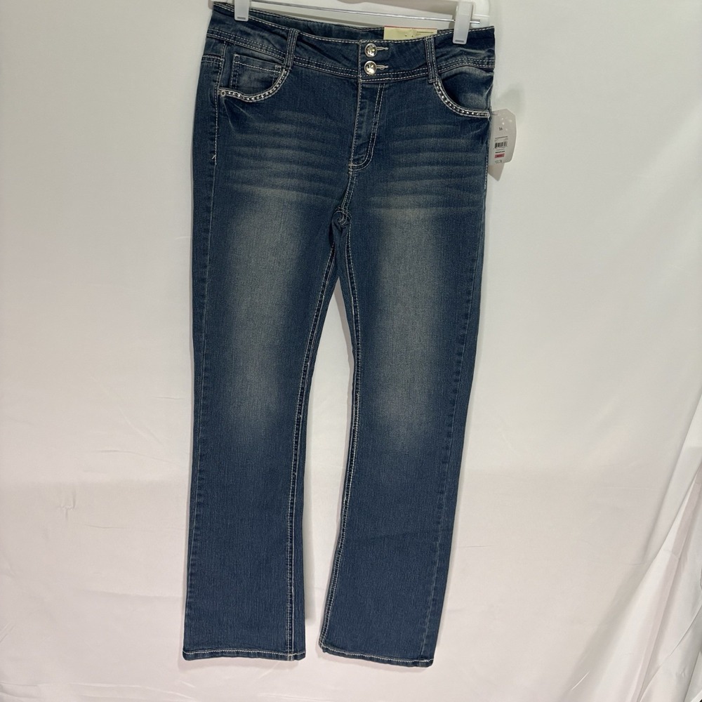 Faded Glory Womens Ultimate Boot Cut Jeans Blue Denim Cross Pockets Size 16 NWT